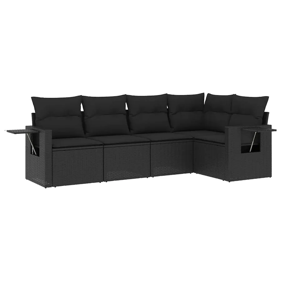 Salon de jardin 5 pcs avec coussins noir résine tressée - 2