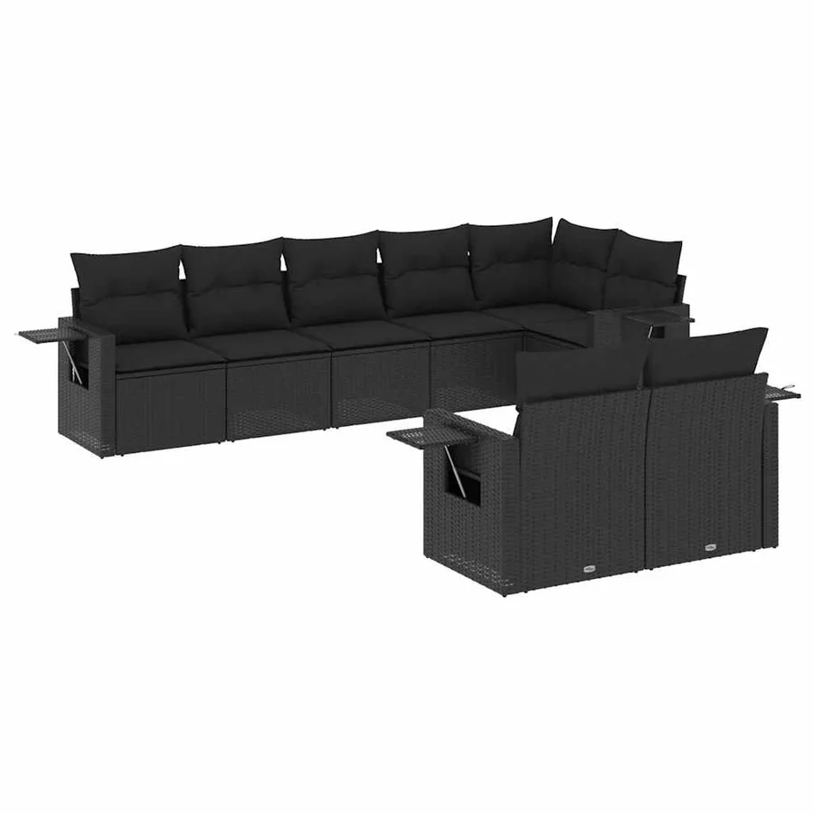 Salon de jardin 8 pcs avec coussins noir résine tressée - 2