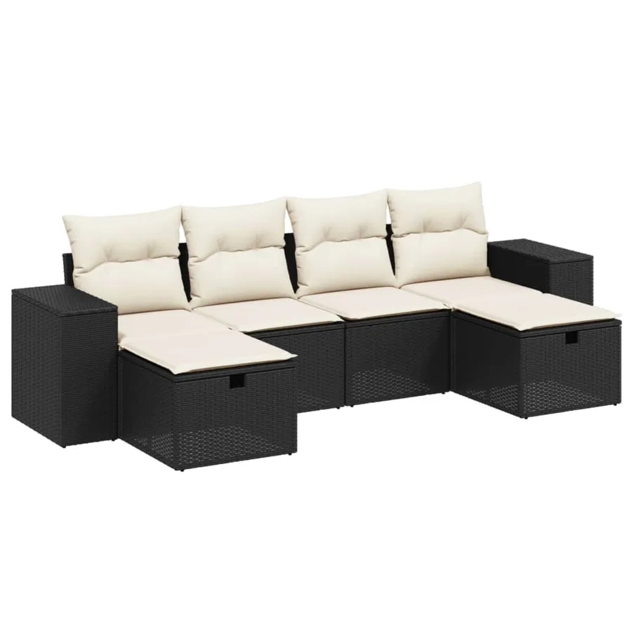 Salon de jardin 6 pcs avec coussins noir résine tressée - 2