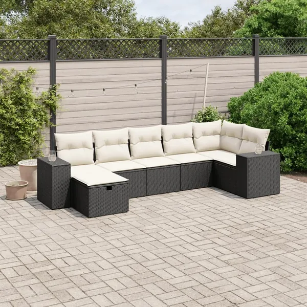 Salon de jardin 7 pcs avec coussins noir résine tressée 62 x 62 x 69 cm - 57,4 kg