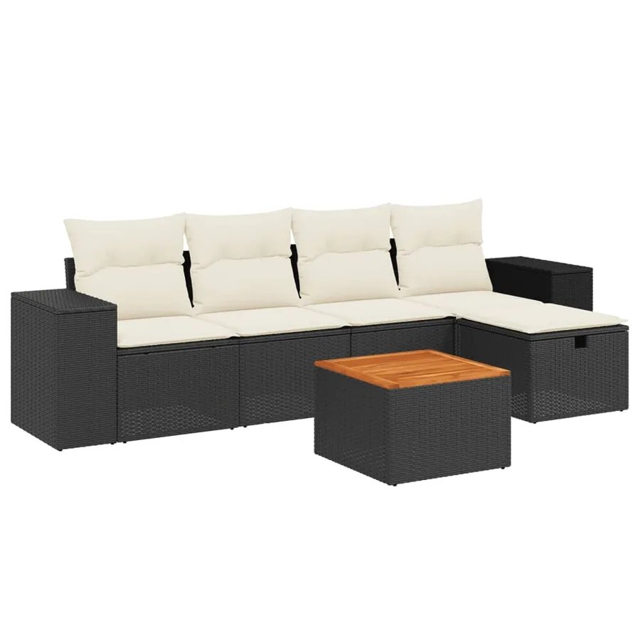 Salon de jardin 6 pcs avec coussins noir résine tressée - 2