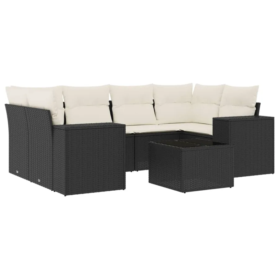 Salon de jardin 7 pcs avec coussins noir résine tressée 62 x 62 x 69 cm - 61,8 kg - 2