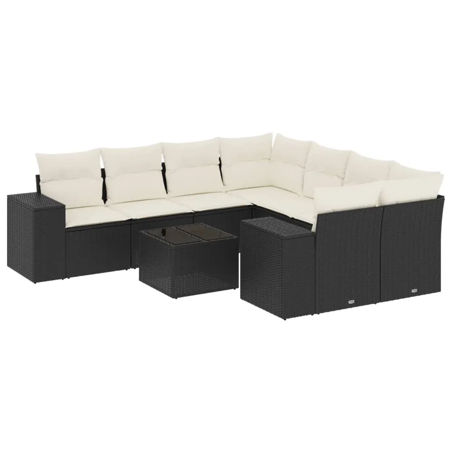 Salon de jardin 9 pcs avec coussins noir résine tressée - 2