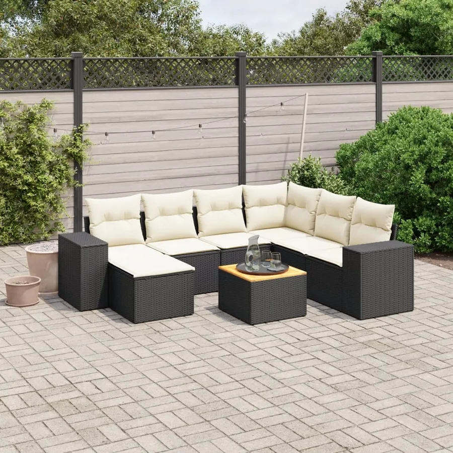 Salon de jardin 8 pcs avec coussins noir résine tressée - 2