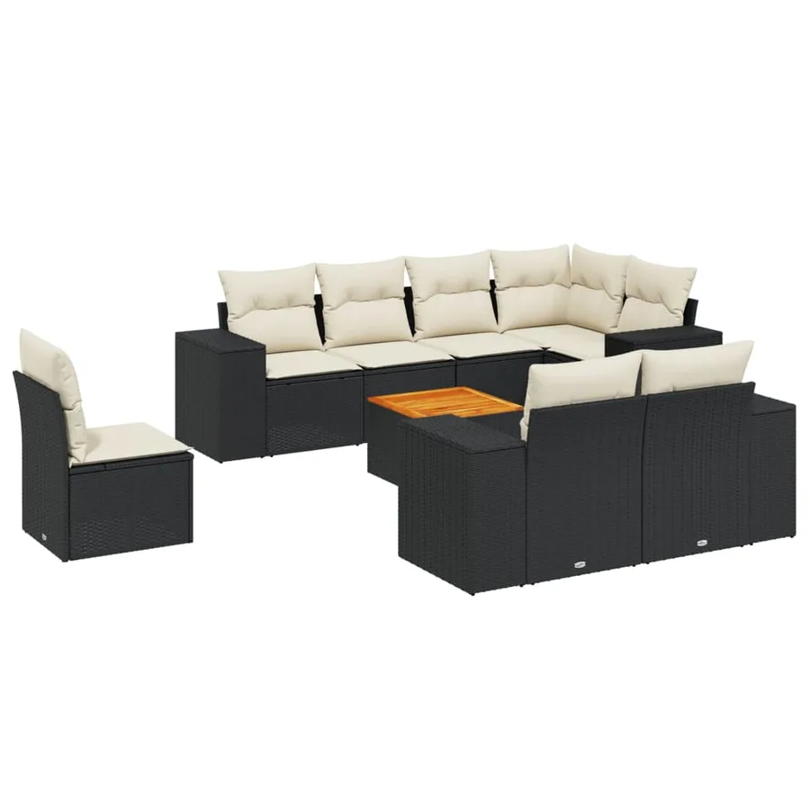 Salon de jardin 9 pcs avec coussins noir résine tressée - 2