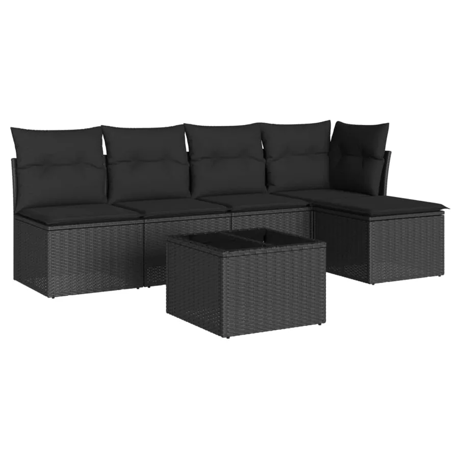 Salon de jardin 6 pcs avec coussins noir résine tressée - 2