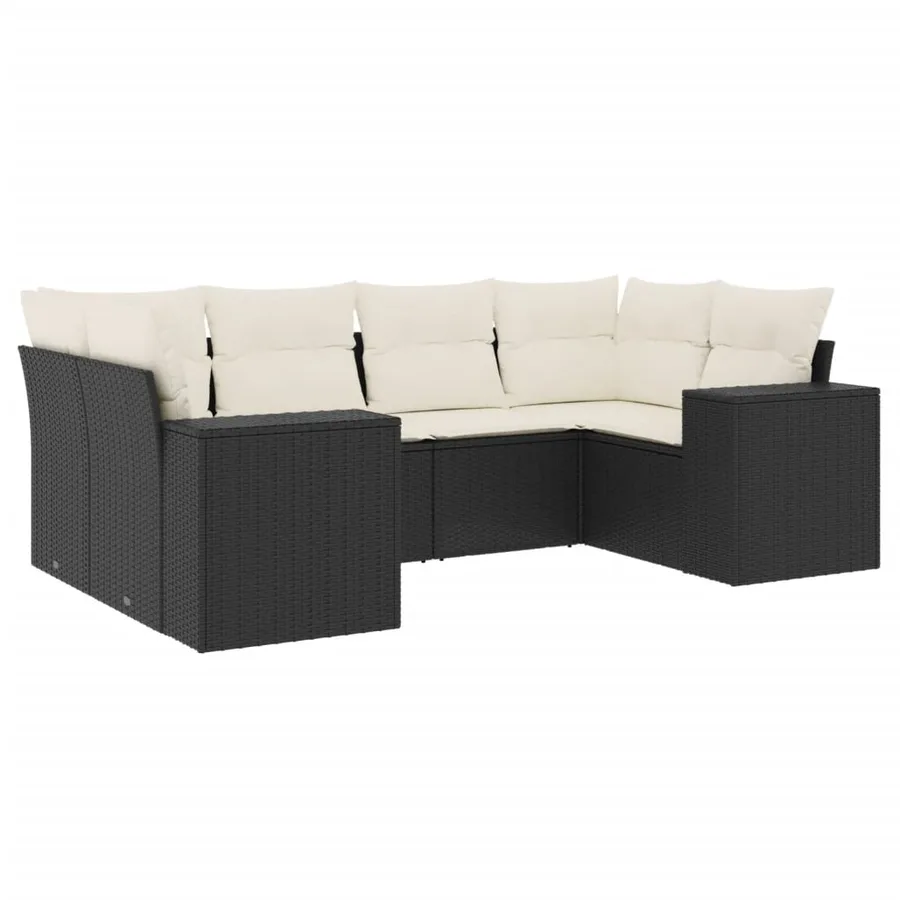 Salon de jardin 6 pcs avec coussins noir résine tressée - 2