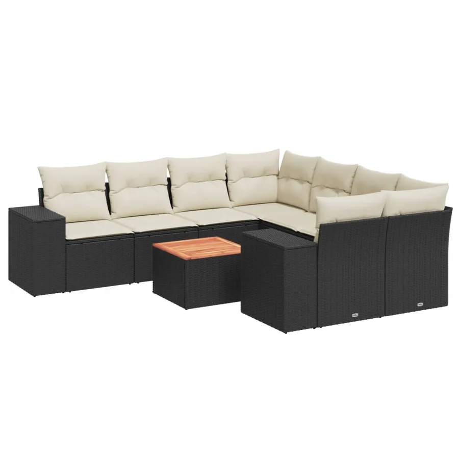 Salon de jardin 9 pcs avec coussins noir résine tressée - 2