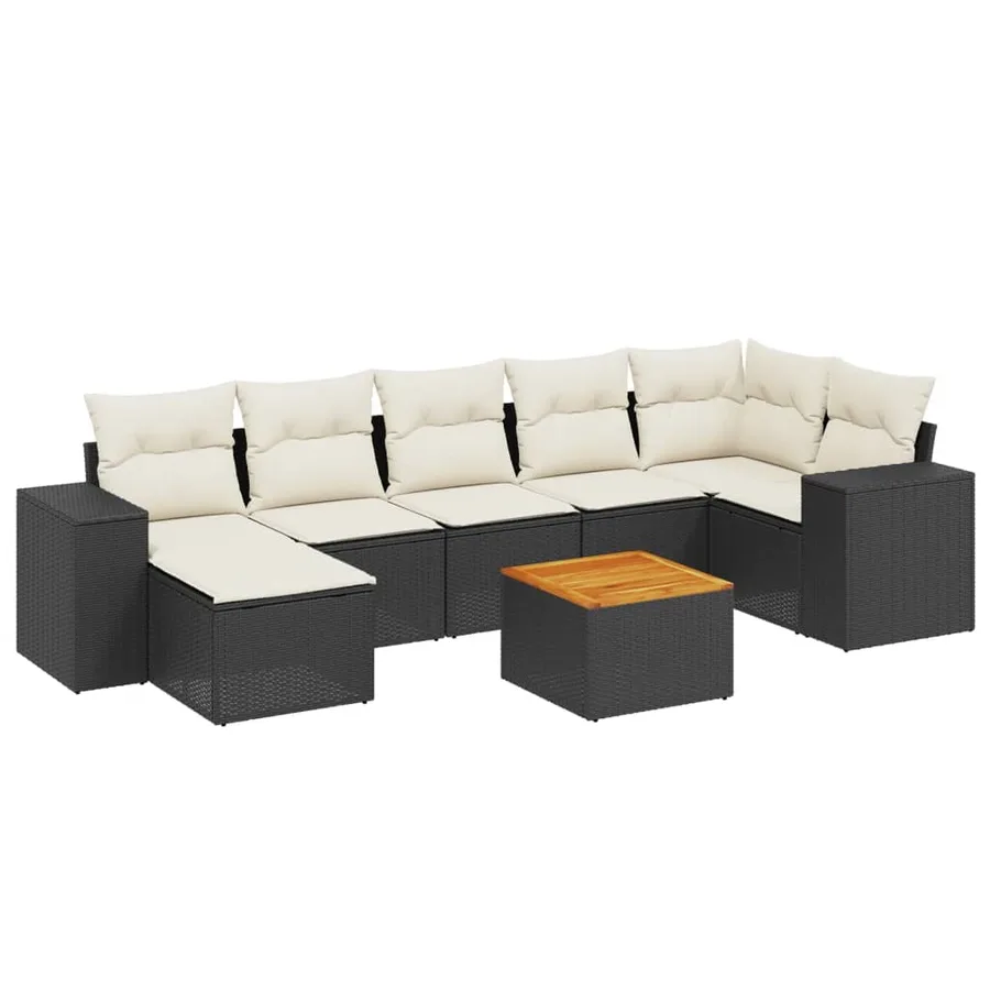 Salon de jardin 8 pcs avec coussins noir résine tressée - 2