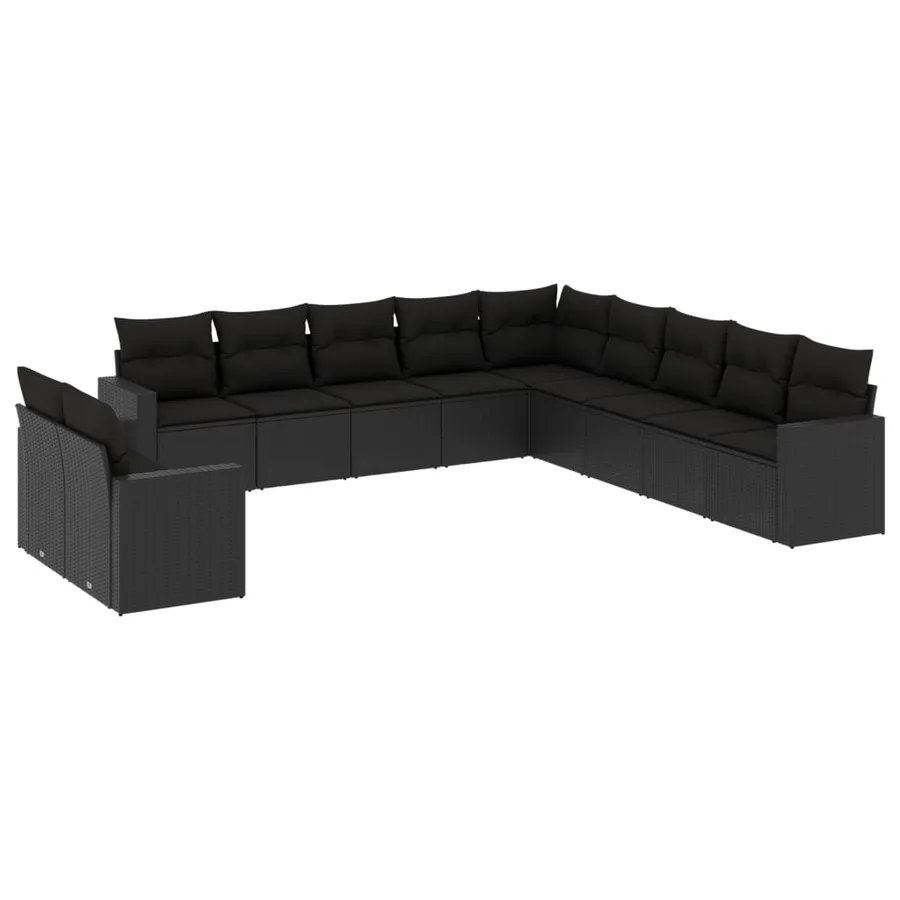 Salon de jardin 11 pcs avec coussins noir résine tressée - 2
