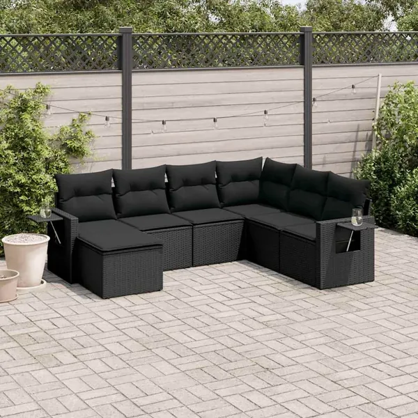 Salon de jardin 7 pcs avec coussins noir résine tressée 55 x 62 x 69 cm - 60,0 kg