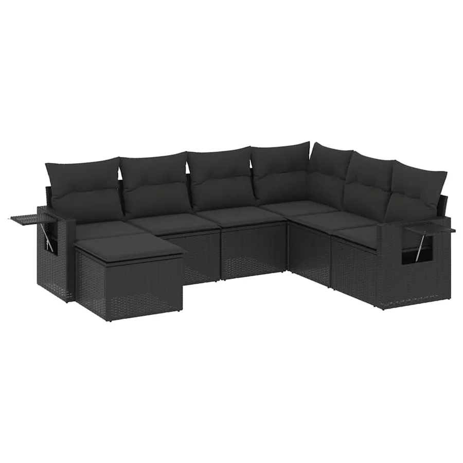 Salon de jardin 7 pcs avec coussins noir résine tressée 55 x 62 x 69 cm - 60,0 kg - 2