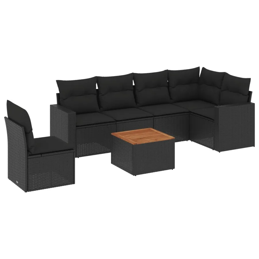 Salon de jardin 7 pcs avec coussins noir résine tressée 62 x 62 x 69 cm - 59,2 kg - 2