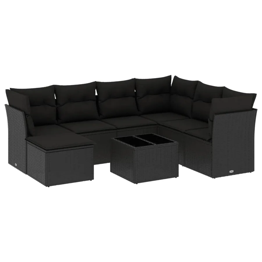 Salon de jardin 8 pcs avec coussins noir résine tressée - 2