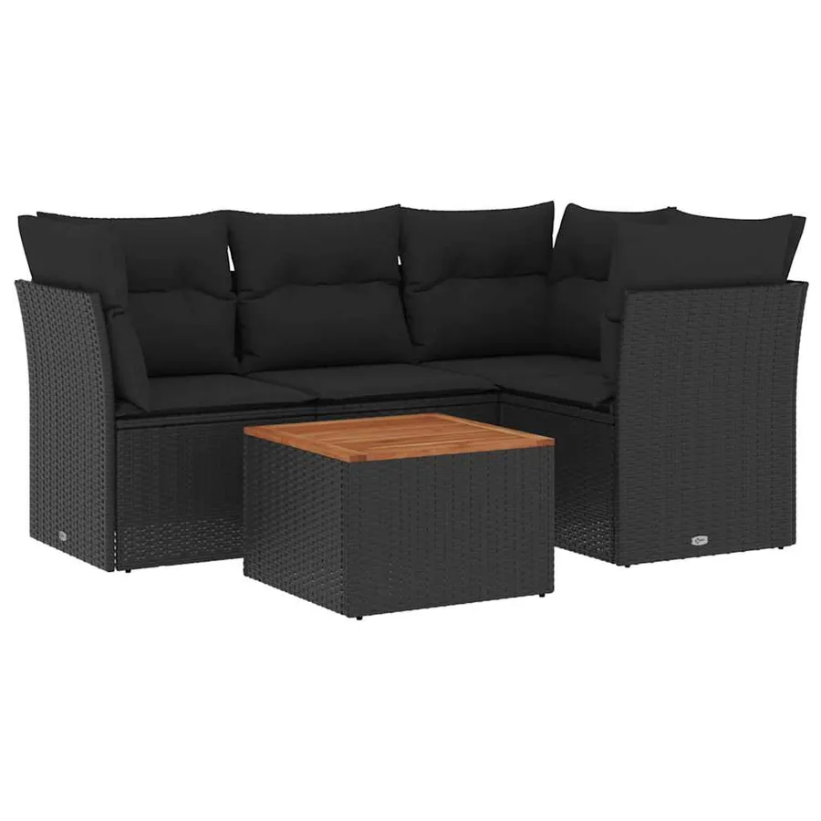 Salon de jardin 5 pcs avec coussins noir résine tressée - 2