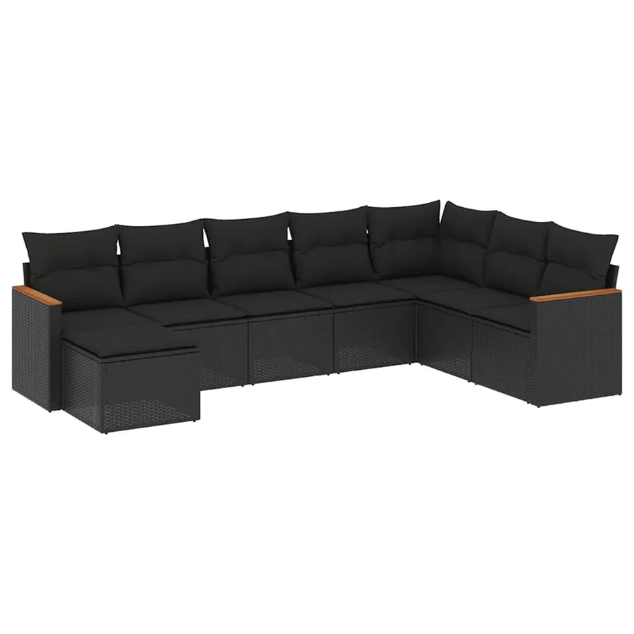 Salon de jardin 8 pcs avec coussins noir résine tressée - 2