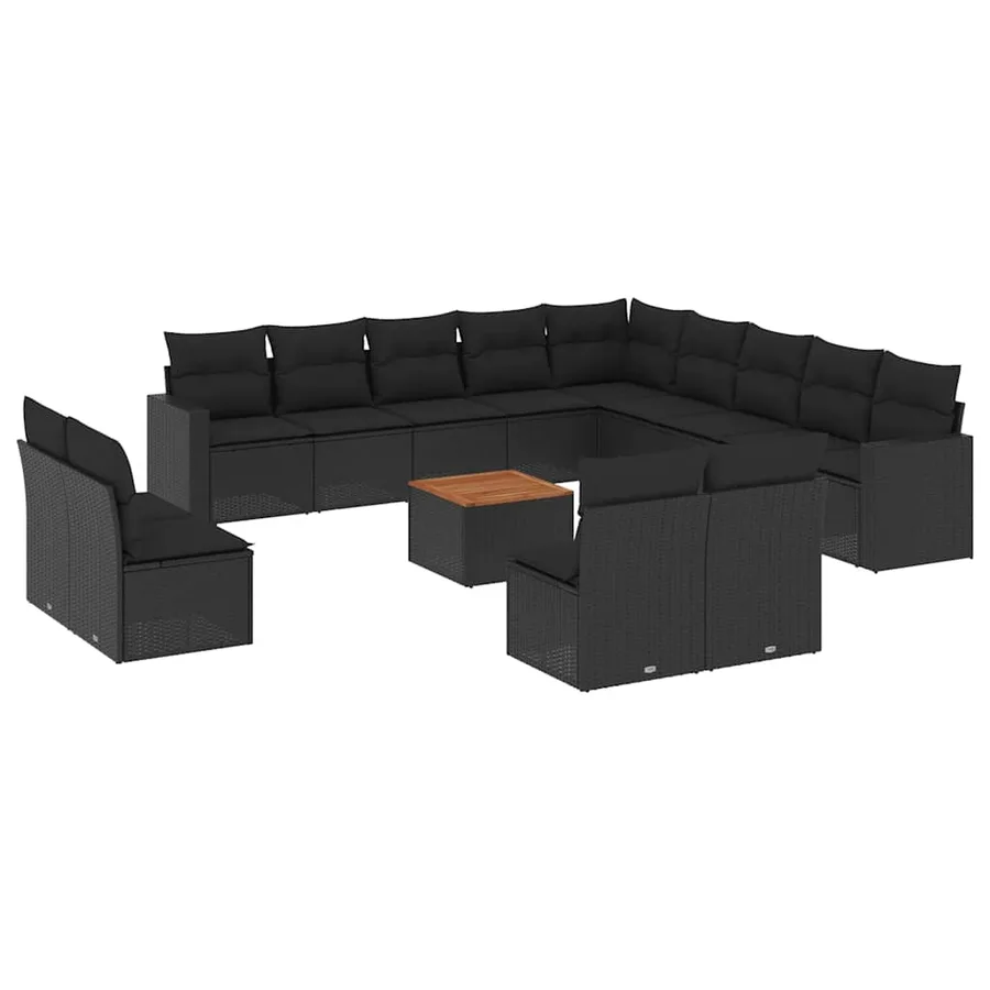 Salon de jardin avec coussins 14 pcs noir résine tressée - 2