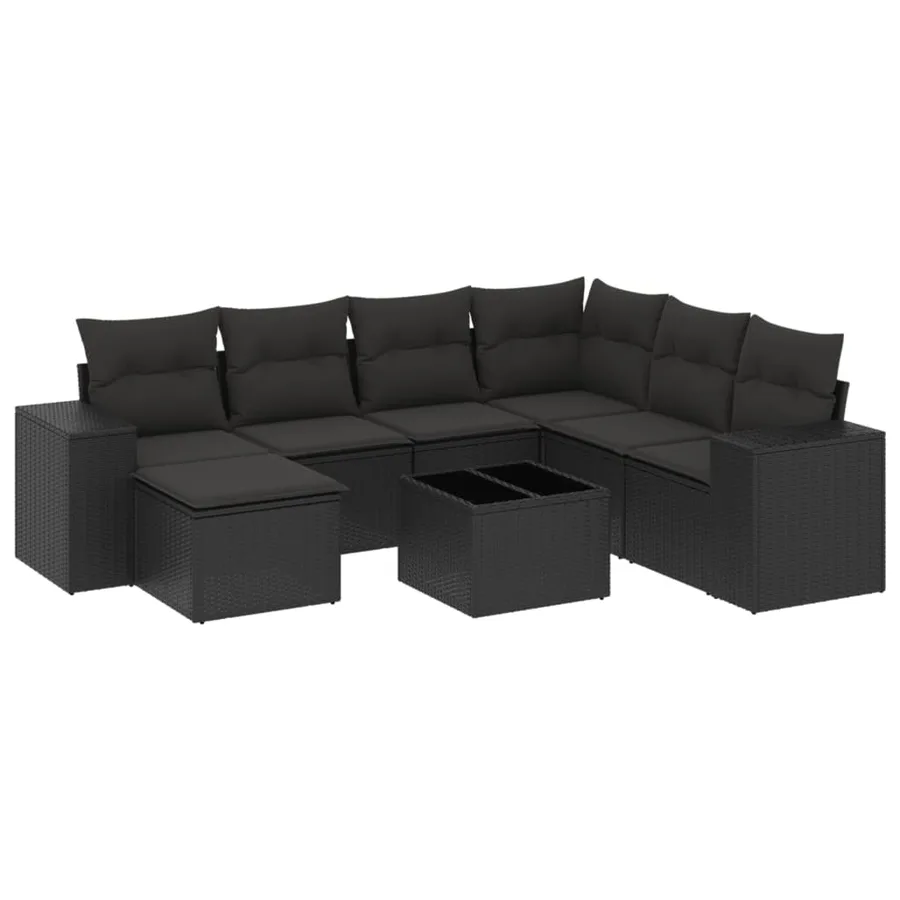Salon de jardin 8 pcs avec coussins noir résine tressée - 2