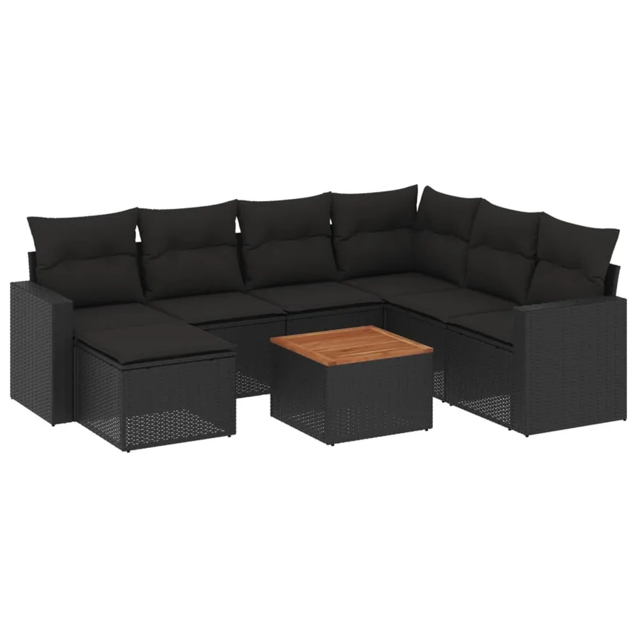 Salon de jardin 8 pcs avec coussins noir résine tressée - 2