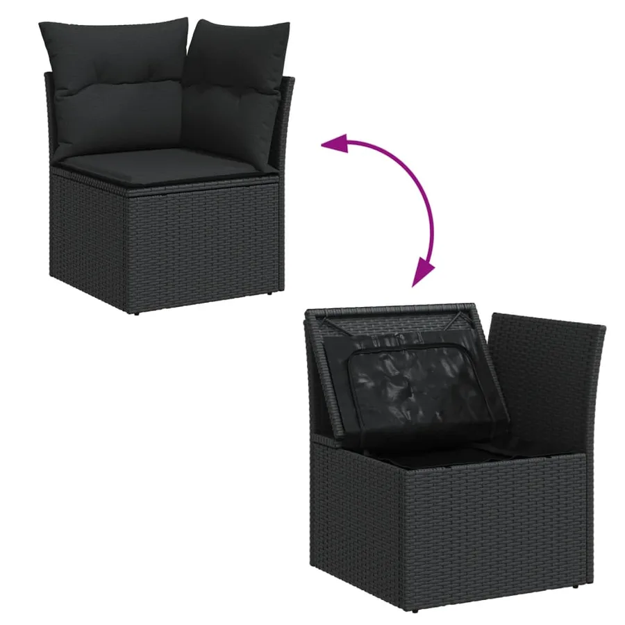 Salon de jardin 8 pcs avec coussins noir résine tressée - 3