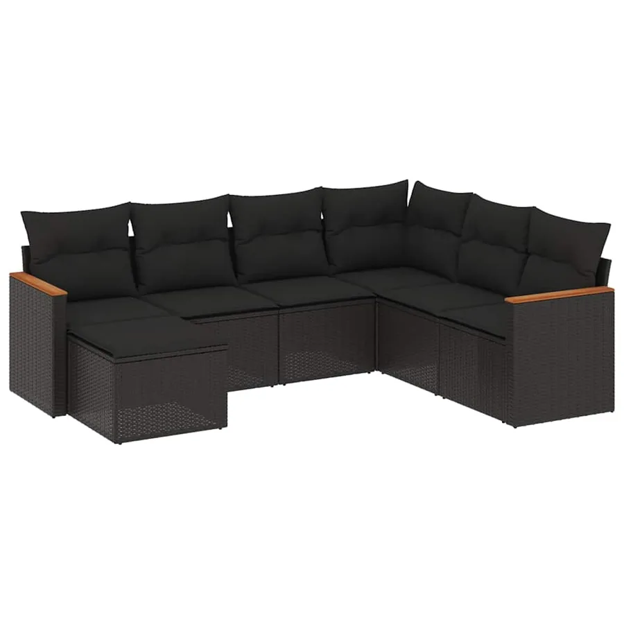 Salon de jardin 7 pcs avec coussins noir résine tressée 62 x 62 x 69 cm - 59,2 kg - 2