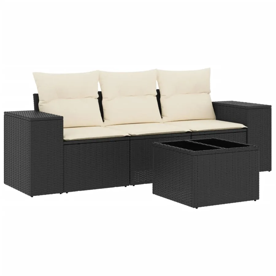 Salon de jardin 4 pcs avec coussins noir résine tressée - 2