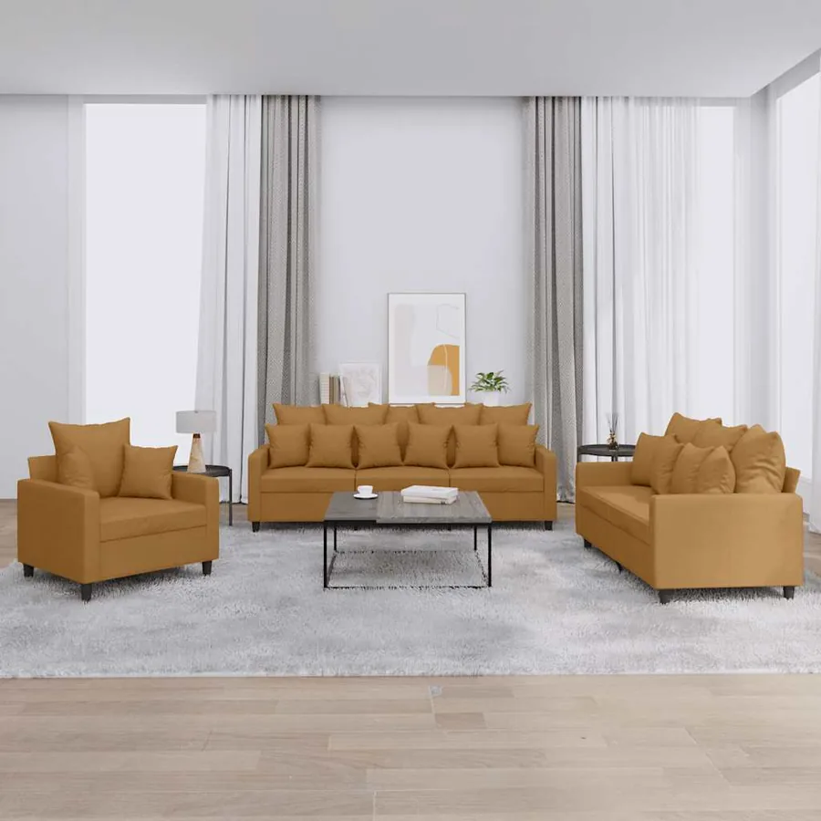 Ensemble de canapés 3 pcs avec coussins Marron Velours