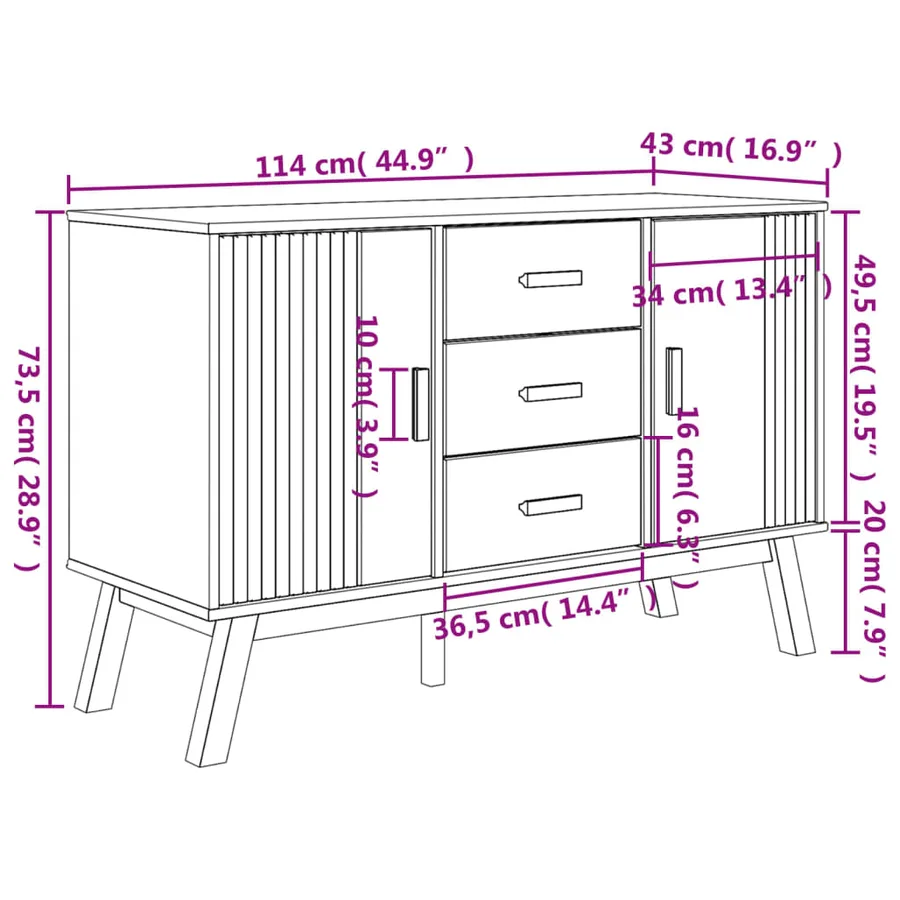 Buffet OLDEN gris et marron 114x43x73,5 cm bois massif de pin - 13