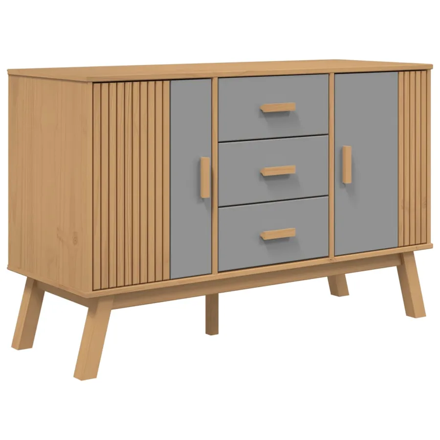 Buffet OLDEN gris et marron 114x43x73,5 cm bois massif de pin - 2