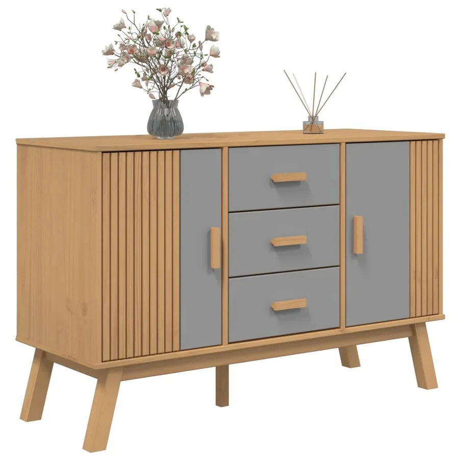 Buffet OLDEN gris et marron 114x43x73,5 cm bois massif de pin - 5