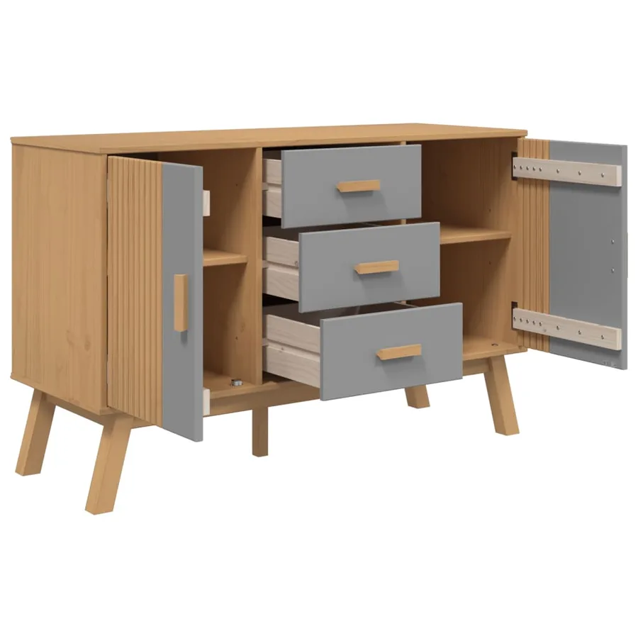 Buffet OLDEN gris et marron 114x43x73,5 cm bois massif de pin - 7
