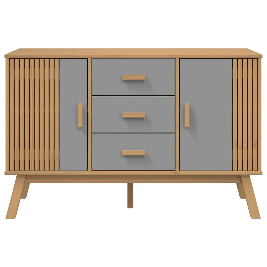 Buffet OLDEN gris et marron 114x43x73,5 cm bois massif de pin - 8