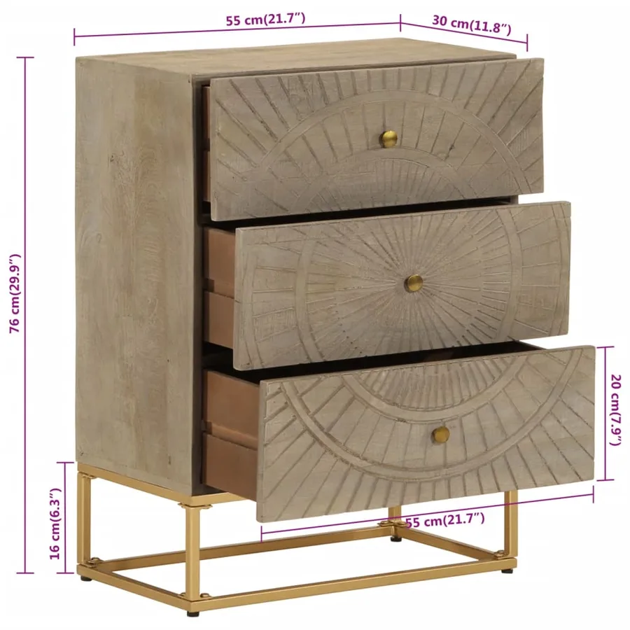 Commode 55x30x76 cm bois massif de manguier et fer - 9