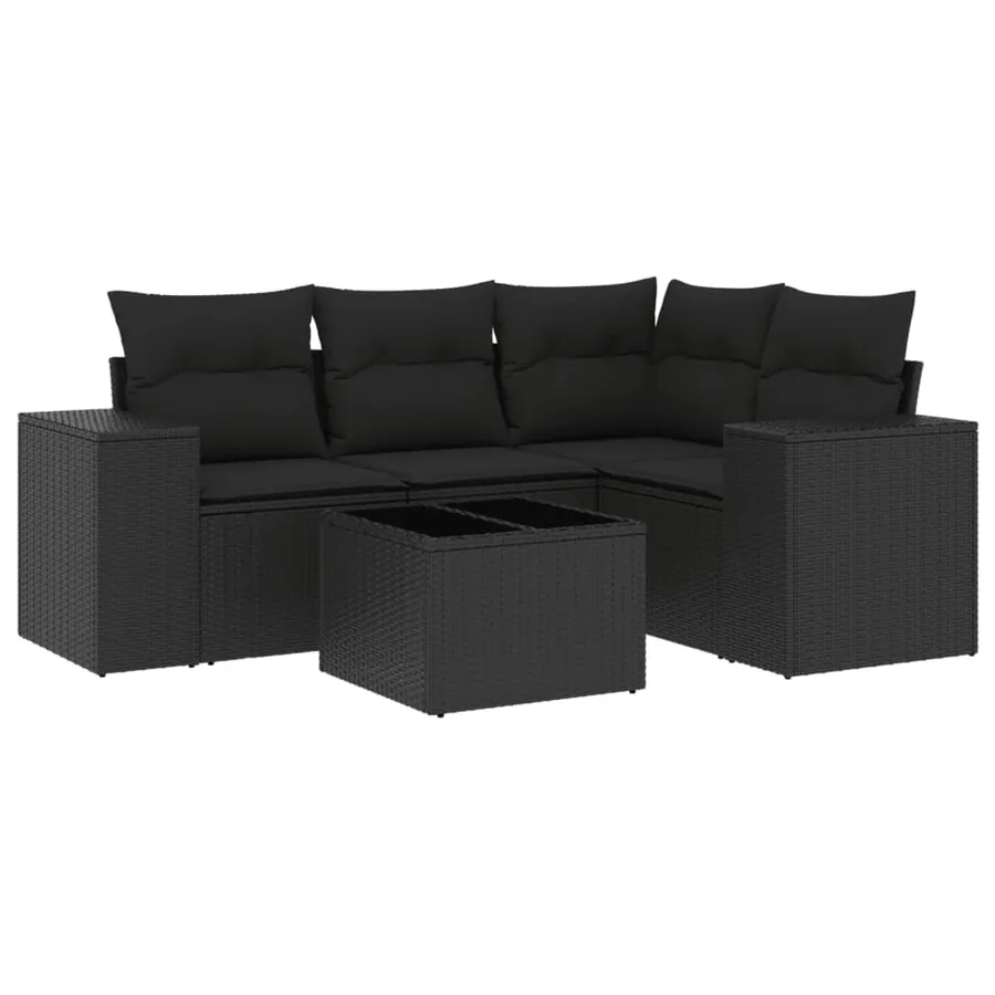 Salon de jardin 5 pcs avec coussins noir résine tressée - 2