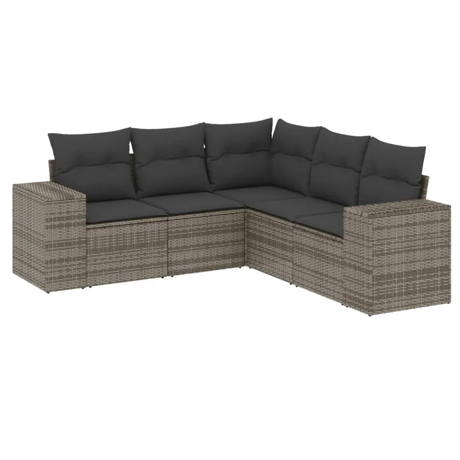 Salon de jardin 5 pcs avec coussins gris résine tressée - 2