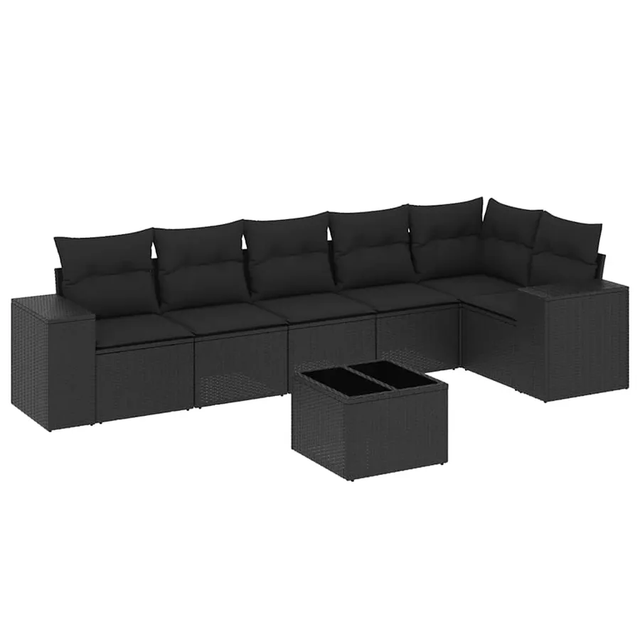 Salon de jardin 7 pcs avec coussins noir résine tressée 62 x 62 x 69 cm - 58,9 kg - 2