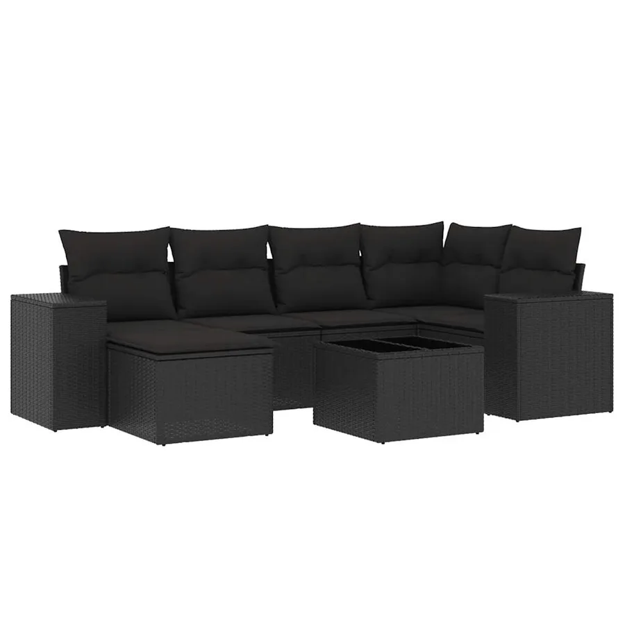 Salon de jardin 7 pcs avec coussins noir résine tressée 62 x 62 x 69 cm - 59,8 kg - 2