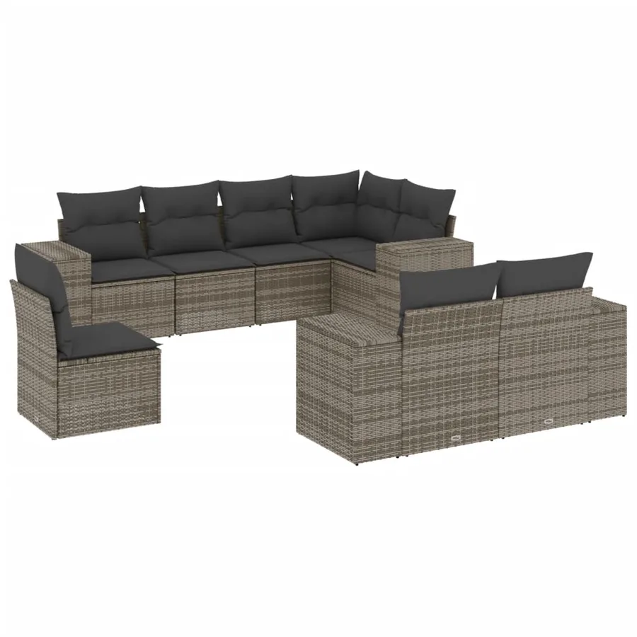 Salon de jardin 8 pcs avec coussins gris résine tressée - 2