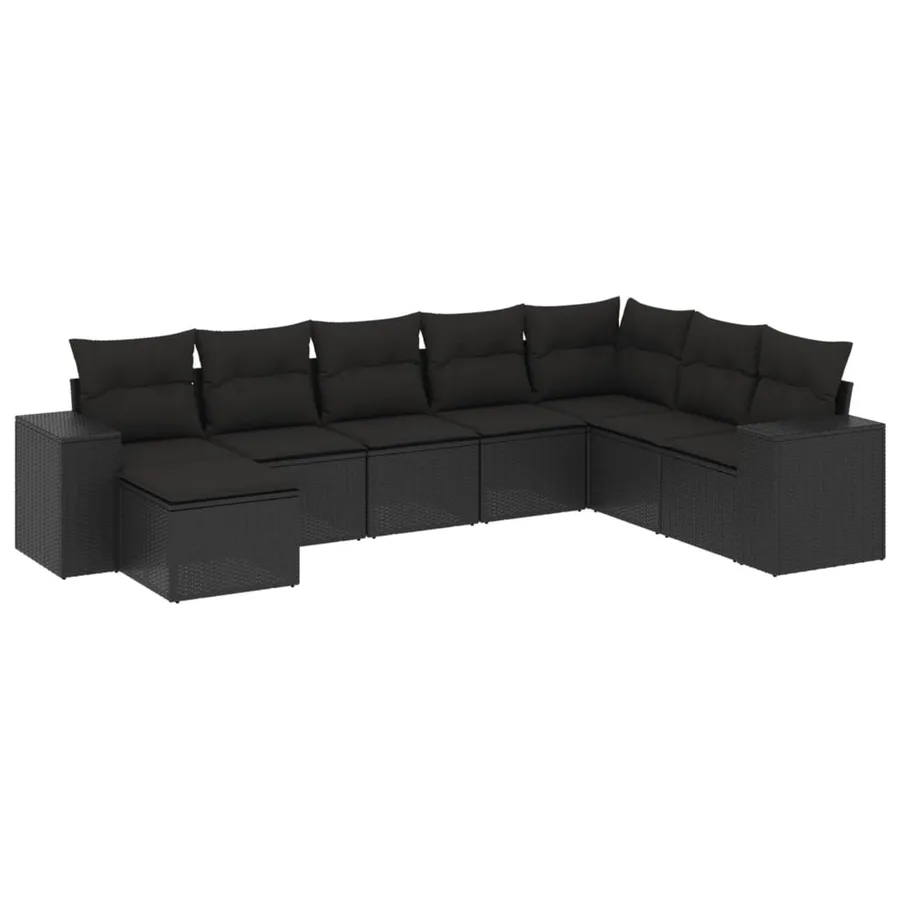 Salon de jardin 8 pcs avec coussins noir résine tressée - 2