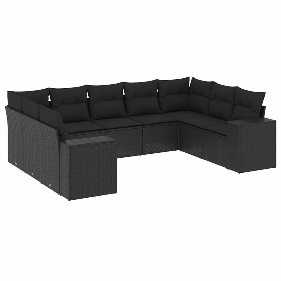 Salon de jardin 9 pcs avec coussins noir résine tressée - 2