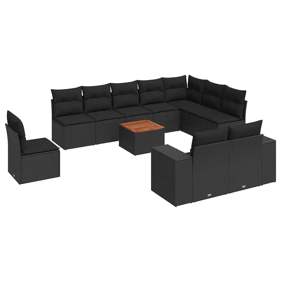 Salon de jardin 11 pcs avec coussins noir résine tressée - 2