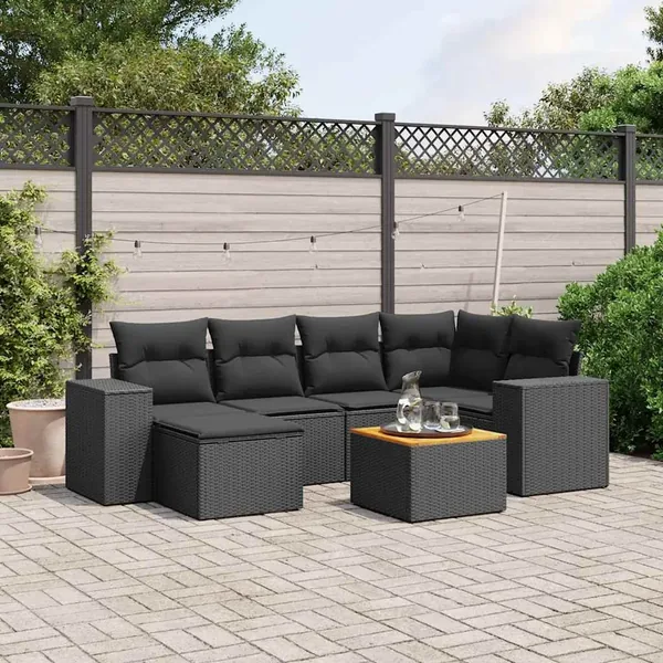 Salon de jardin 7 pcs avec coussins noir résine tressée 62 x 62 x 69 cm - 59,0 kg