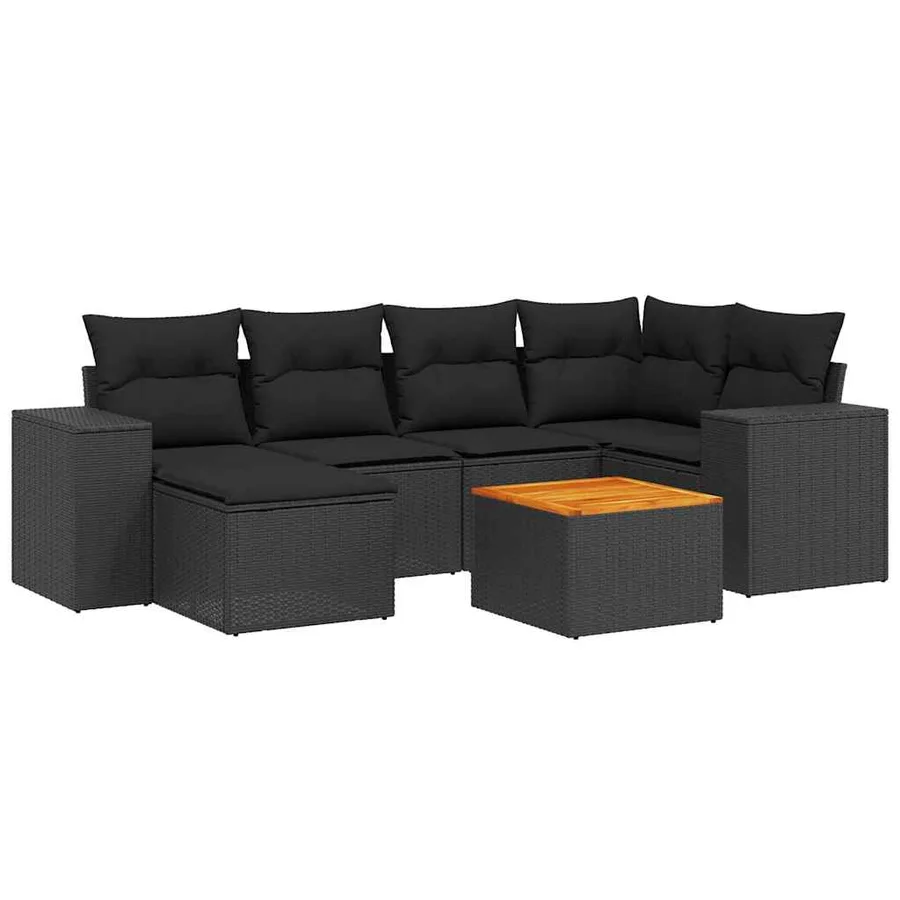 Salon de jardin 7 pcs avec coussins noir résine tressée 62 x 62 x 69 cm - 59,0 kg - 2