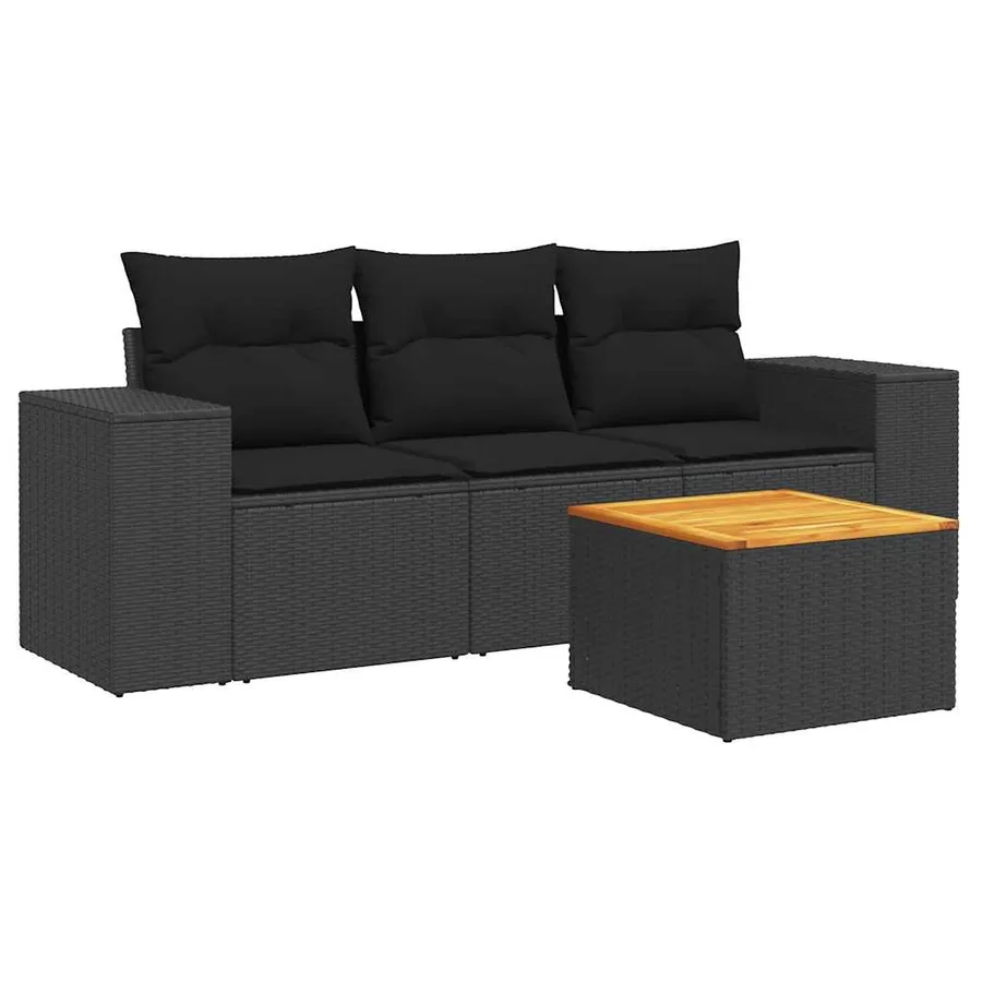 Salon de jardin 4 pcs avec coussins noir résine tressée - 2