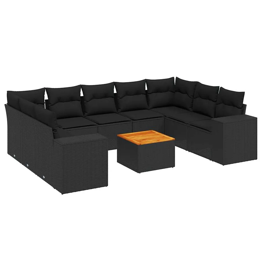 Salon de jardin 10 pcs avec coussins noir résine tressée - 2