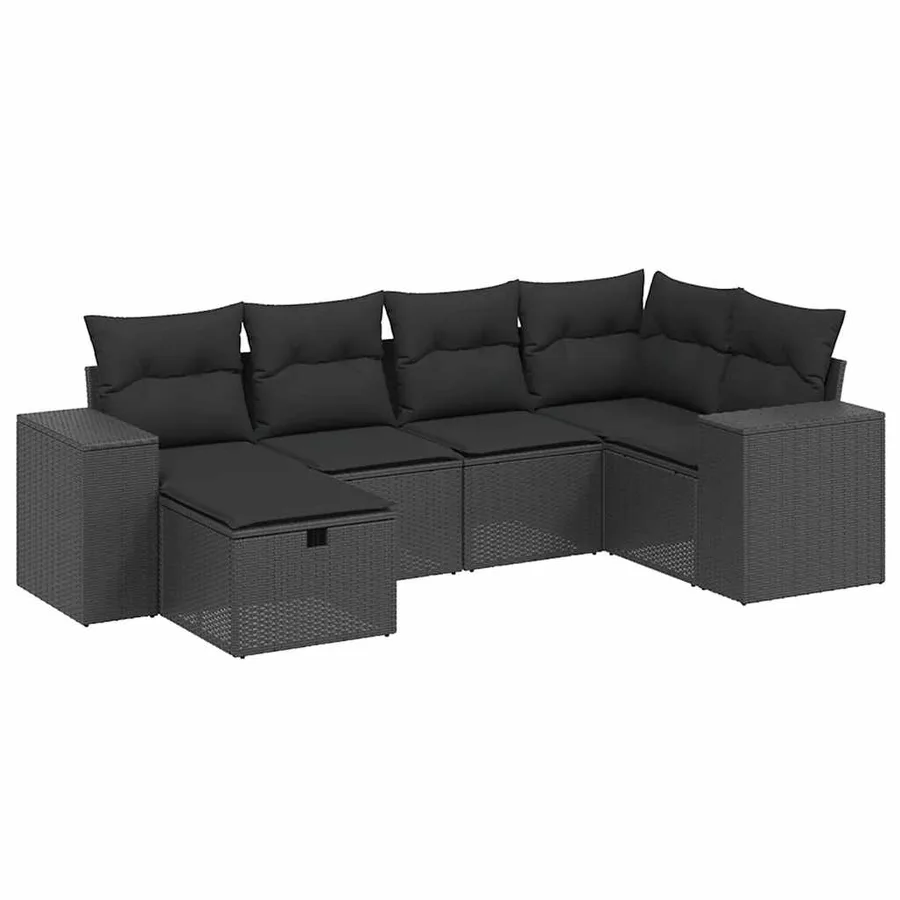 Salon de jardin 6 pcs avec coussins noir résine tressée - 2