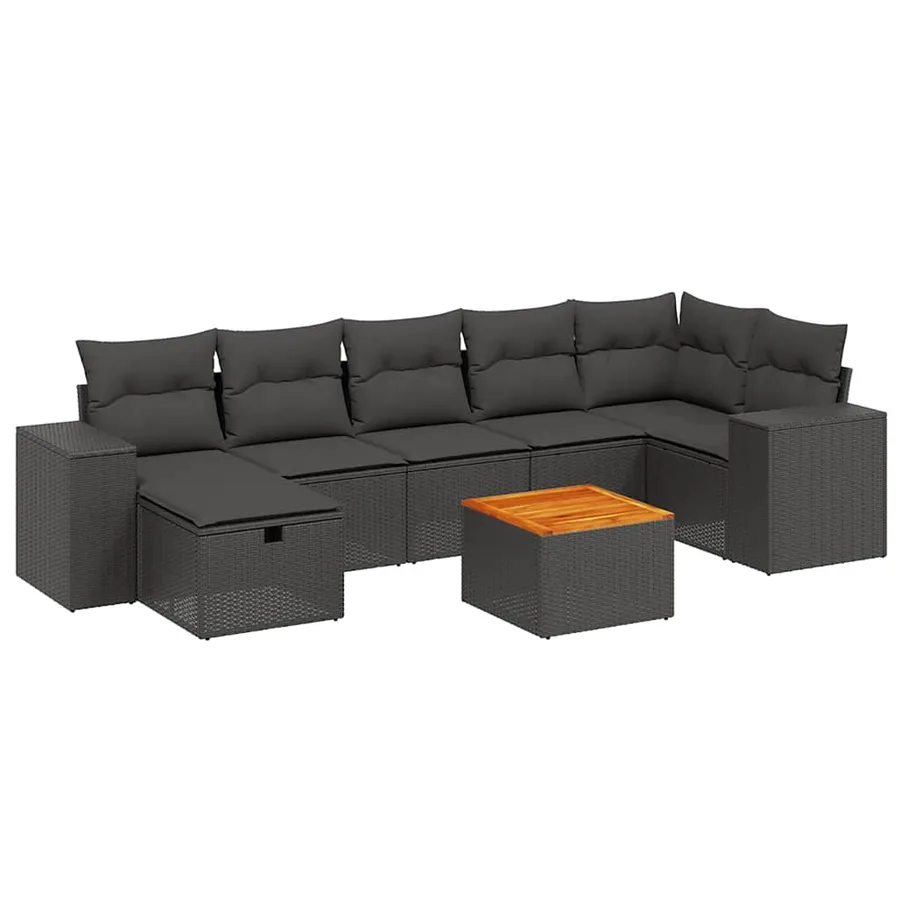Salon de jardin 8 pcs avec coussins noir résine tressée - 2