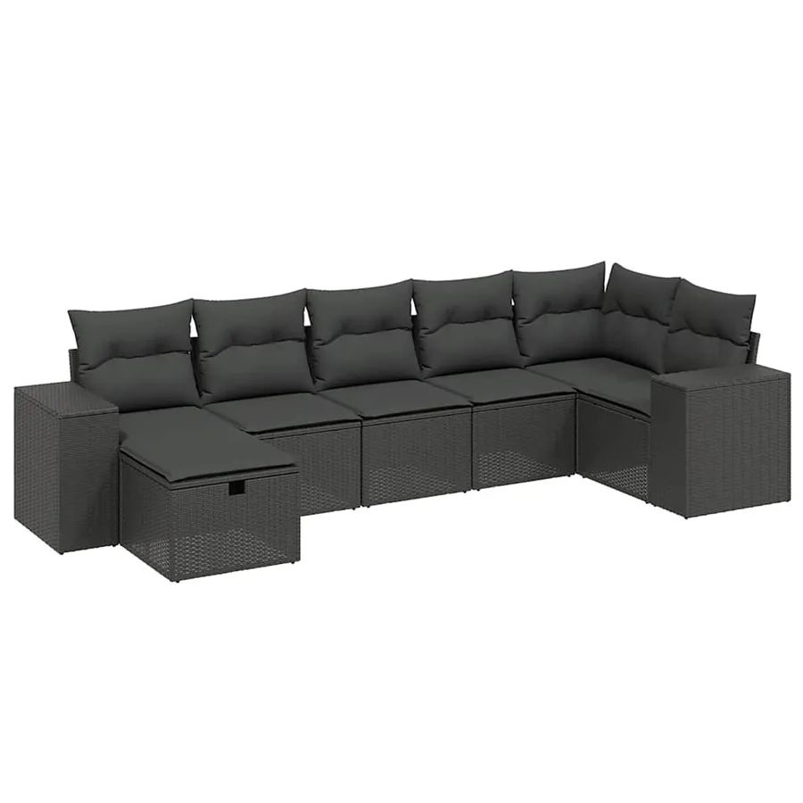 Salon de jardin 7 pcs avec coussins noir résine tressée 62 x 62 x 69 cm - 57,5 kg - 2