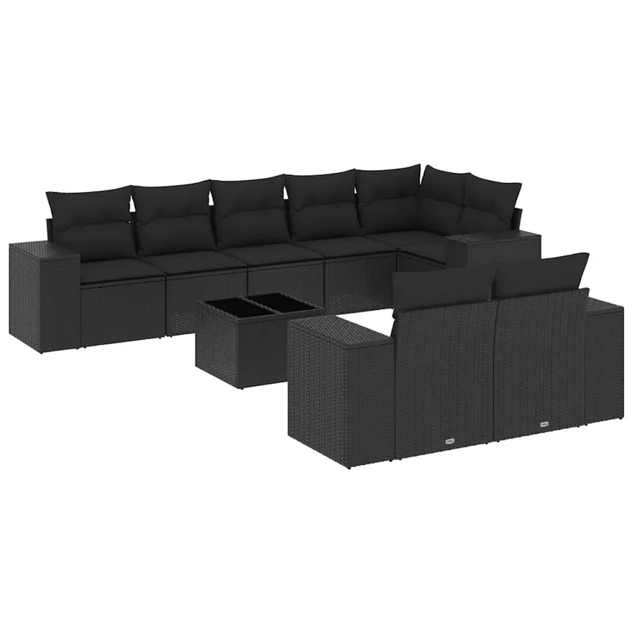 Salon de jardin 9 pcs avec coussins noir résine tressée - 2