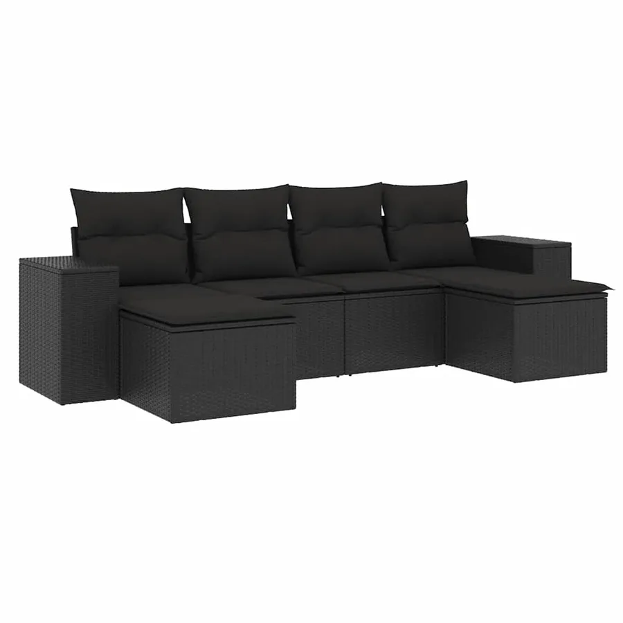 Salon de jardin 6 pcs avec coussins noir résine tressée - 2